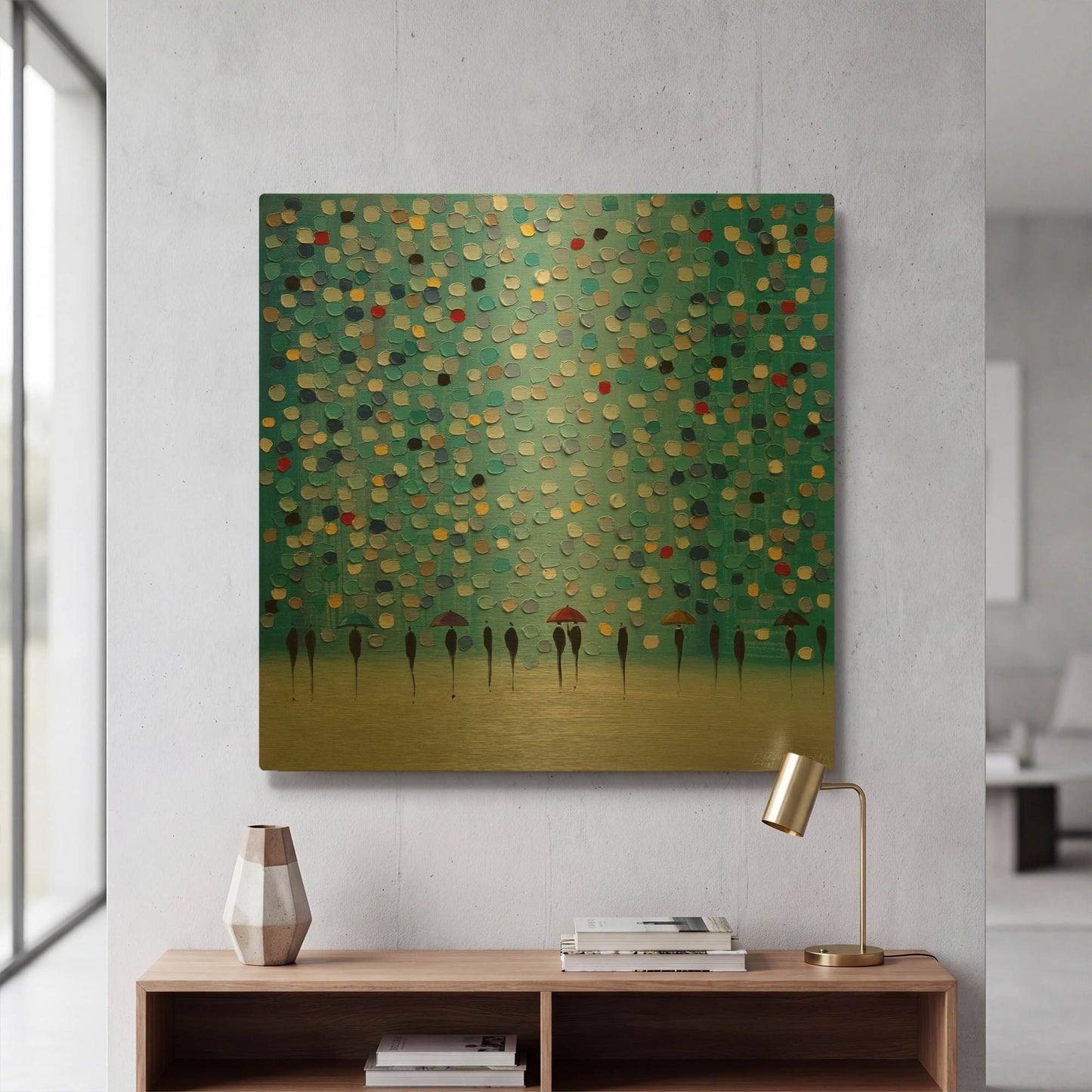 'Colorful City Umbrellas' By Ekaterina Ermilkina Gold Metal Wall Art
