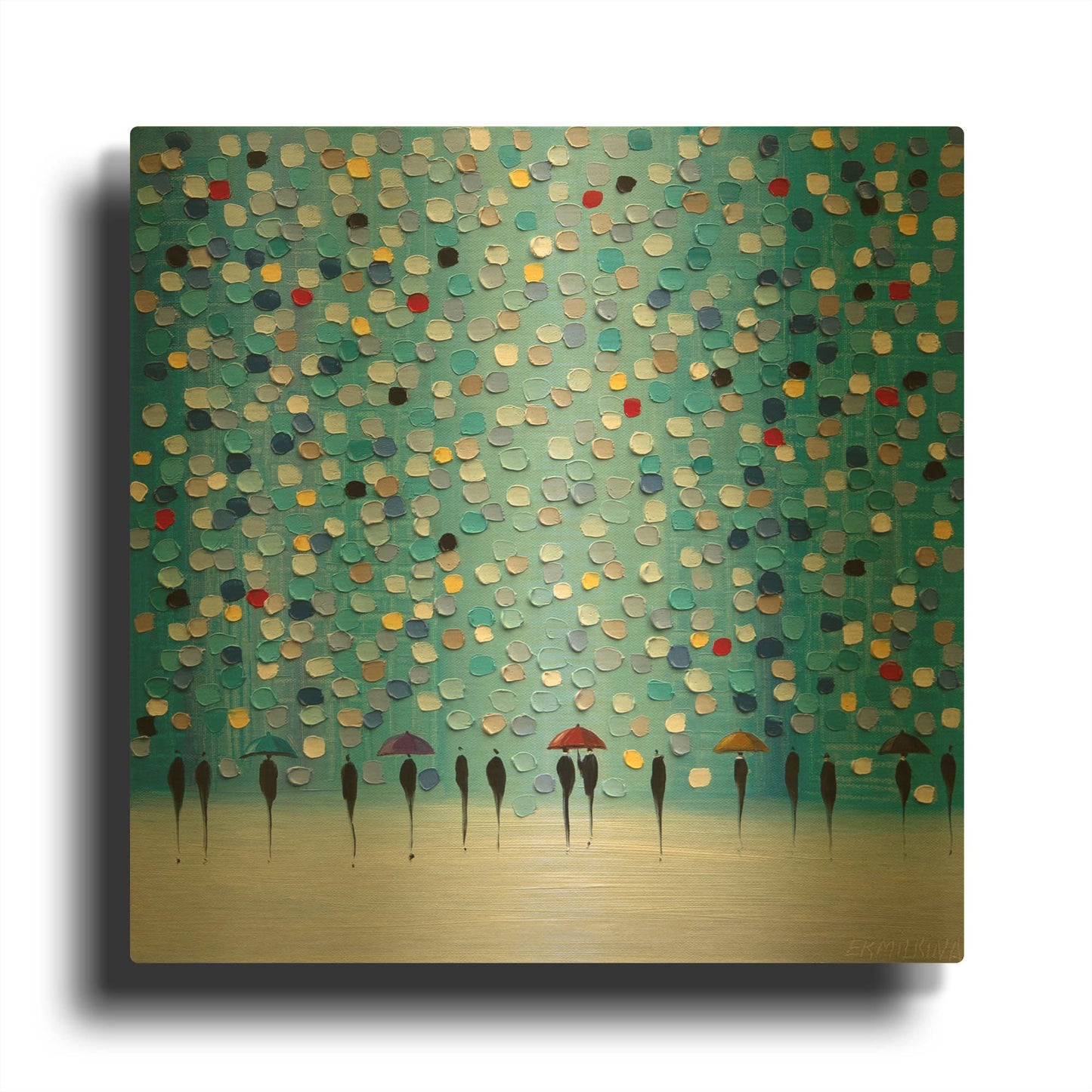 'Colorful City Umbrellas' By Ekaterina Ermilkina Gold Metal Wall Art