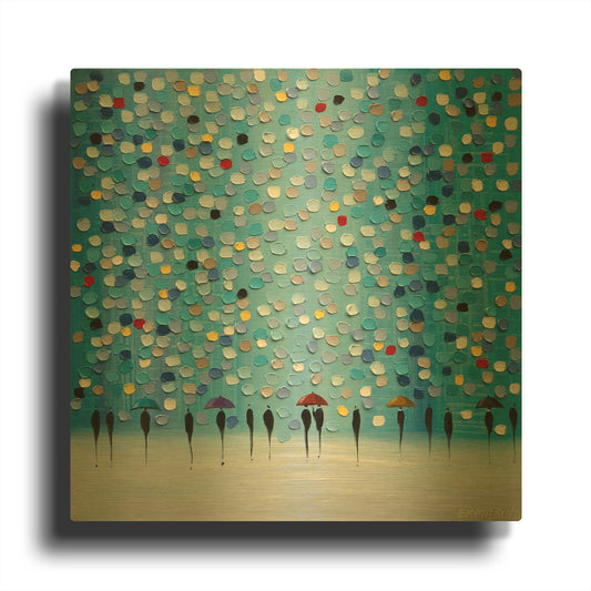 'Colorful City Umbrellas' By Ekaterina Ermilkina Gold Metal Wall Art