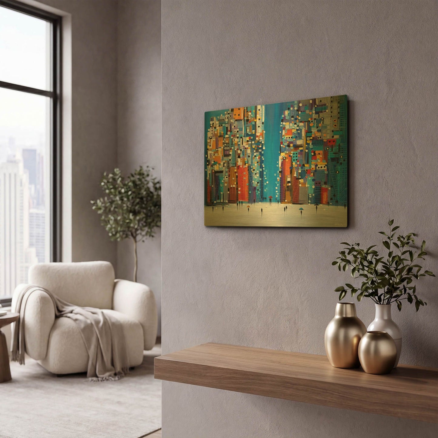 'Night Square' By Ekaterina Ermilkina Gold Metal Wall Art