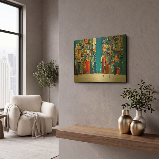 'Night Square' By Ekaterina Ermilkina Gold Metal Wall Art