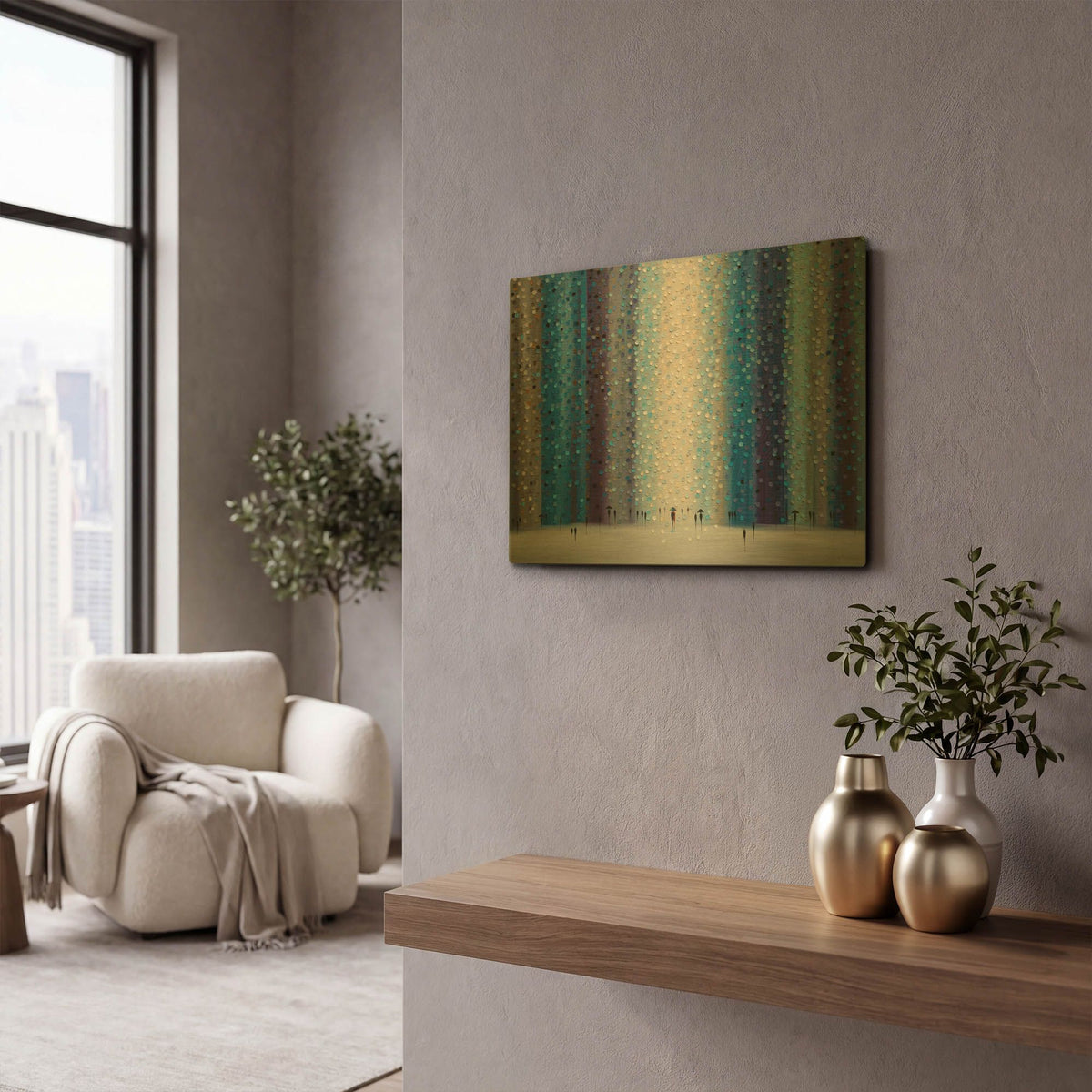 'Rainy City For' By Ekaterina Ermilkina Gold Metal Wall Art