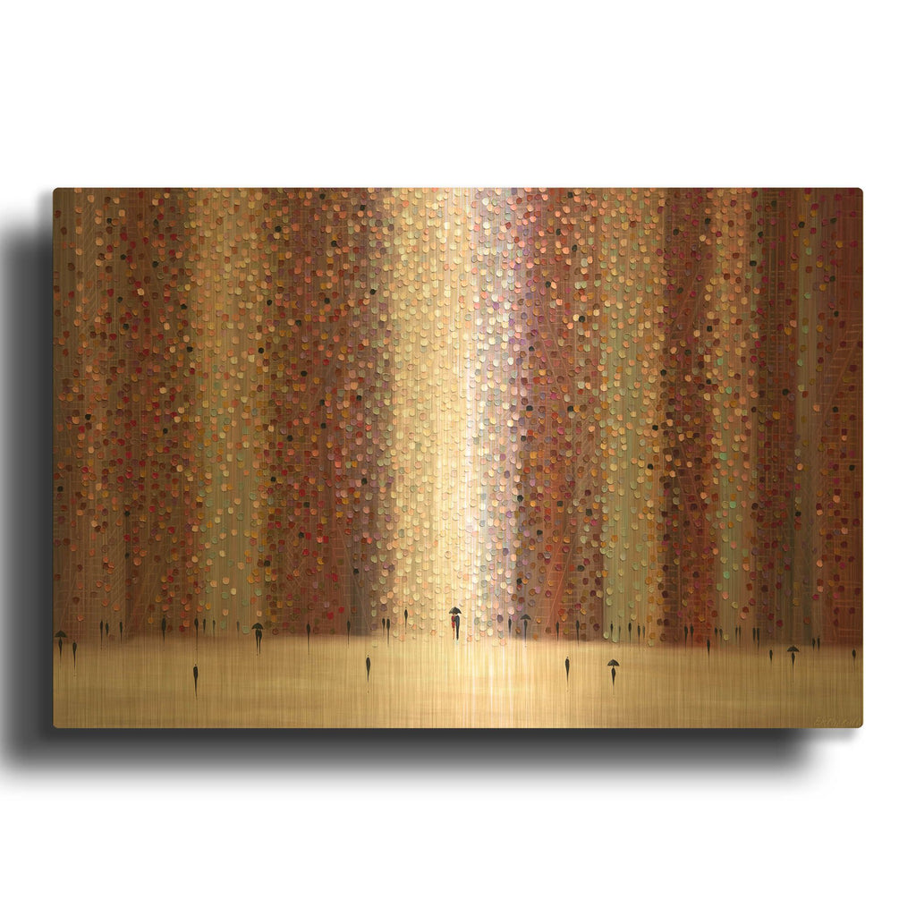 'Romance And Rain' By Ekaterina Ermilkina Gold Metal Wall Art