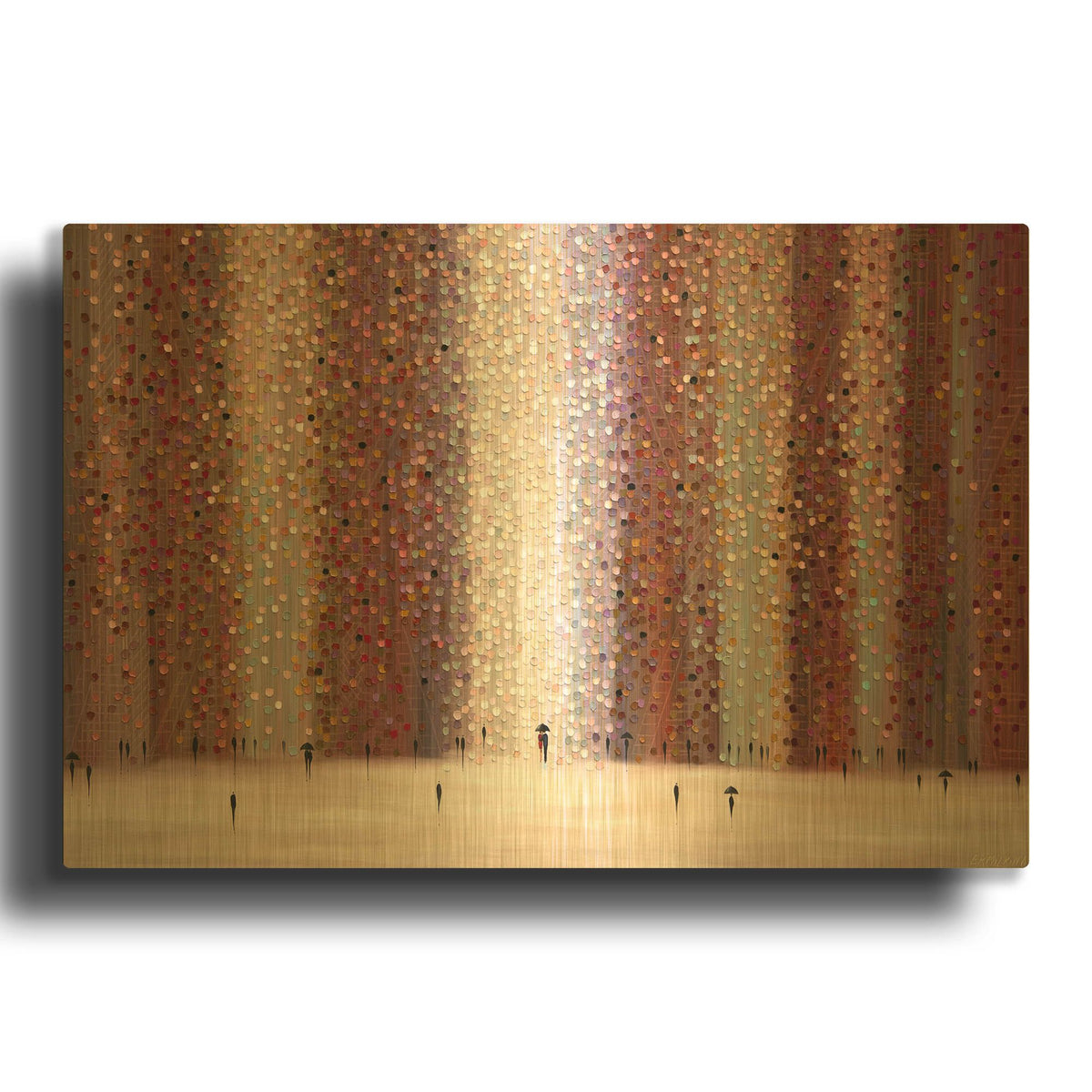 'Romance And Rain' By Ekaterina Ermilkina Gold Metal Wall Art