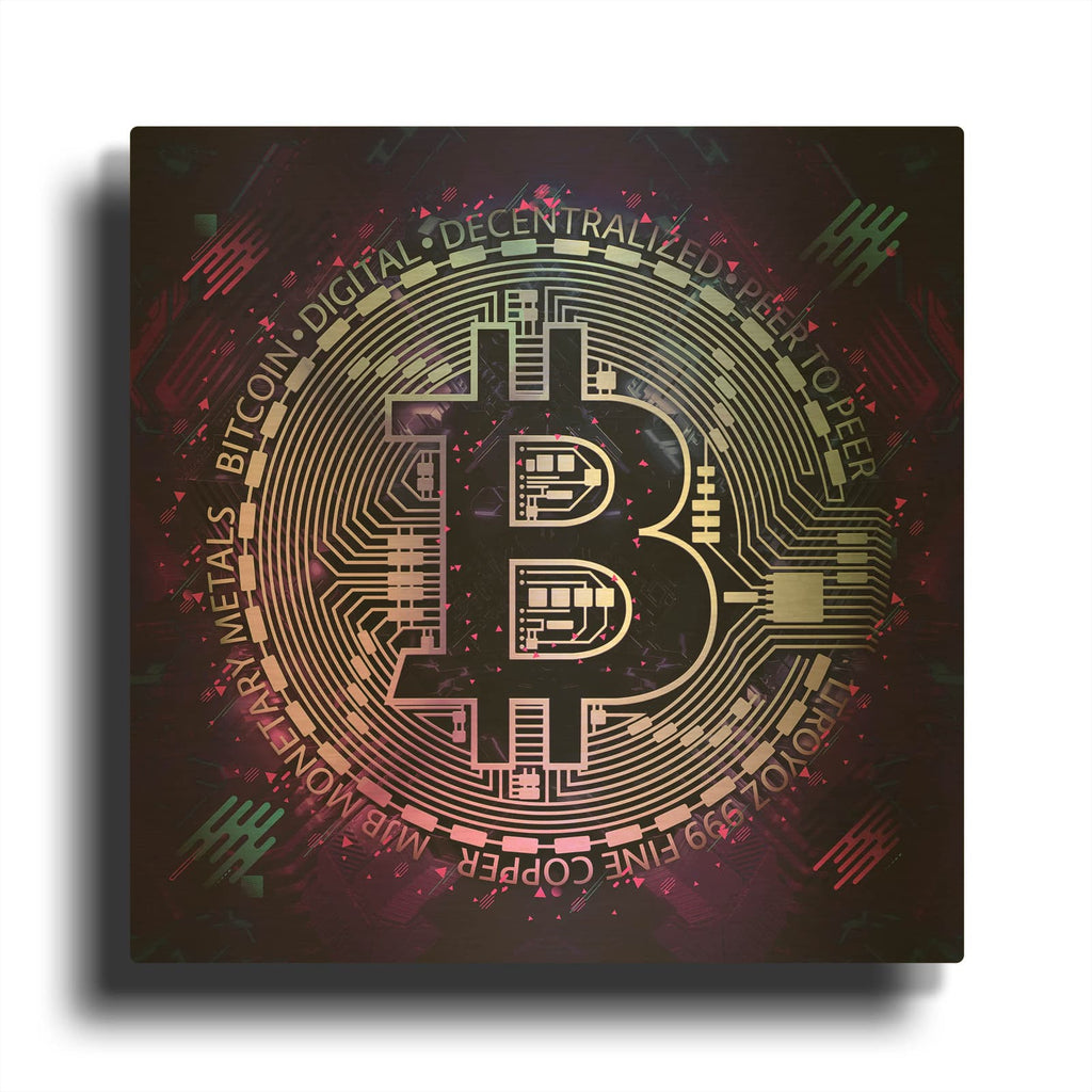 'Bitcoin 80s' By Cameron Gray Gold Metal Wall Art