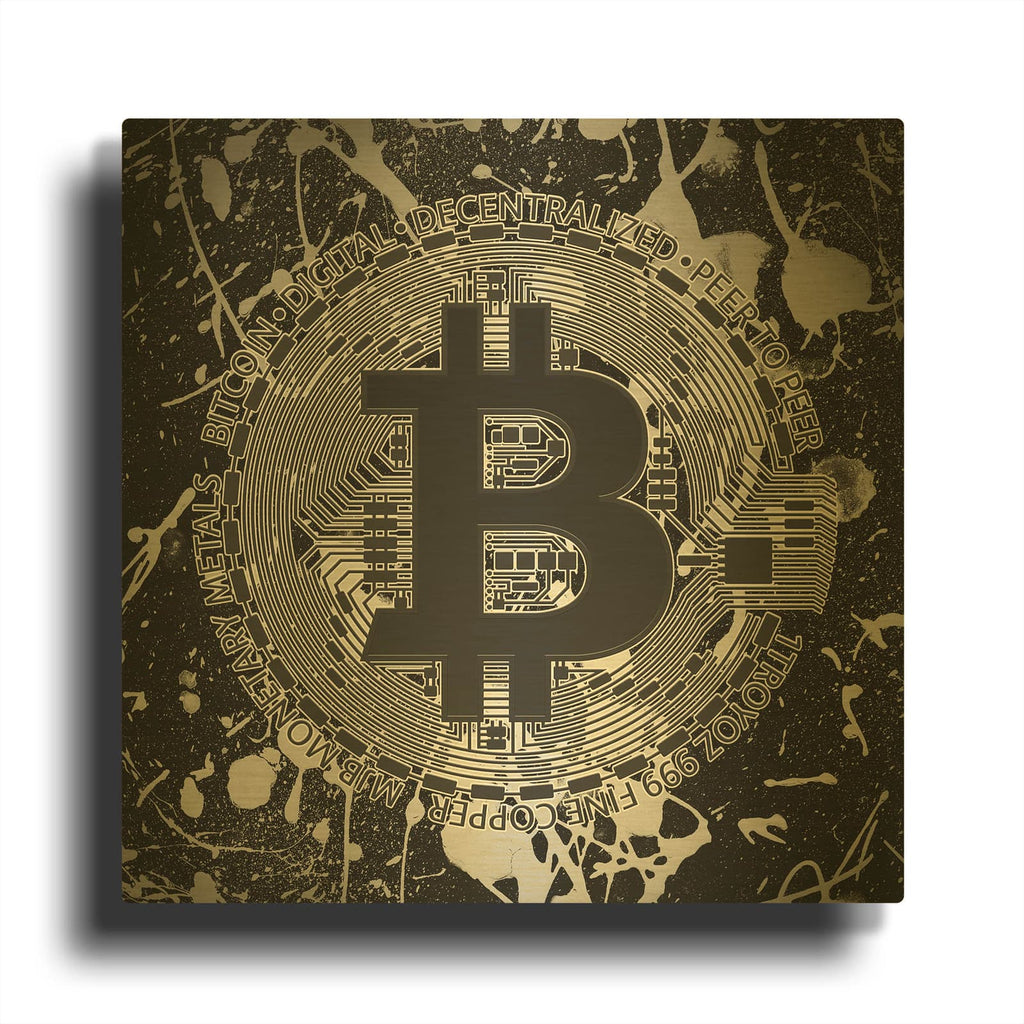 'Bitcoin Black Ice' By Cameron Gray Gold Metal Wall Art