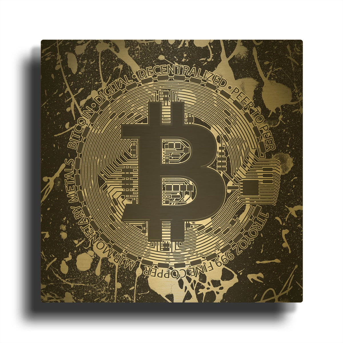 'Bitcoin Black Ice' By Cameron Gray Gold Metal Wall Art