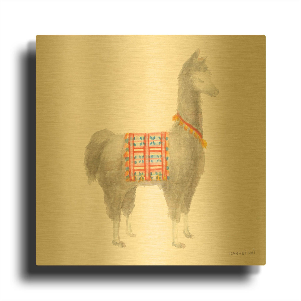 'Festive Llama I' By Danhui Nai Gold Metal Wall Art