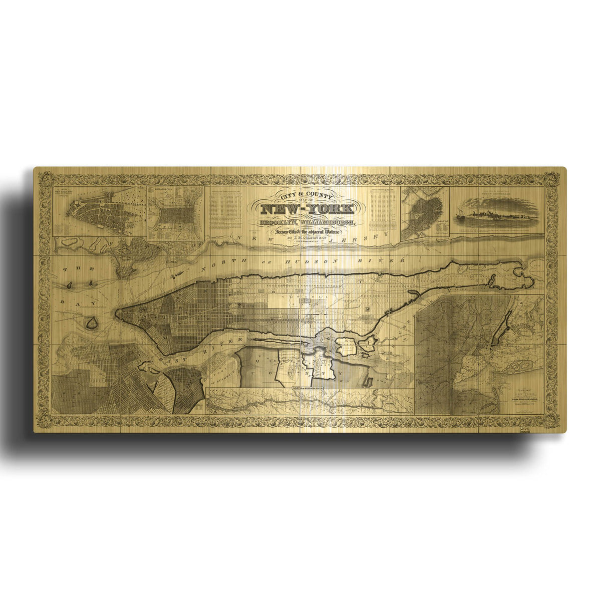 'Map of Brooklyn, NY 1918' By Historical Portfolio Gold Metal Wall Art