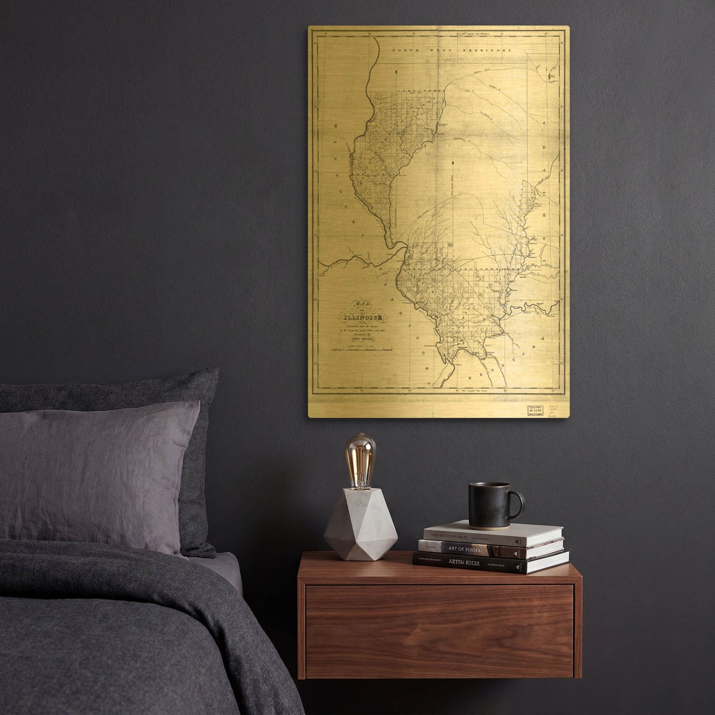 'Map of Illinois 1818' By Historical Portfolio Gold Metal Wall Art