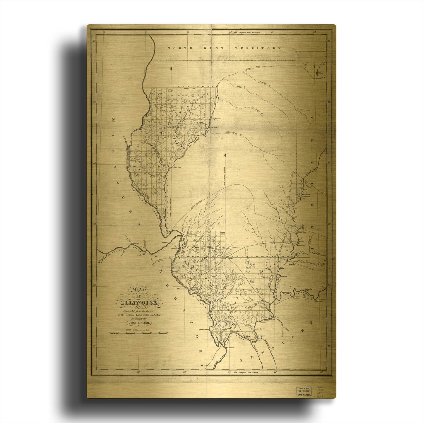 'Map of Illinois 1818' By Historical Portfolio Gold Metal Wall Art