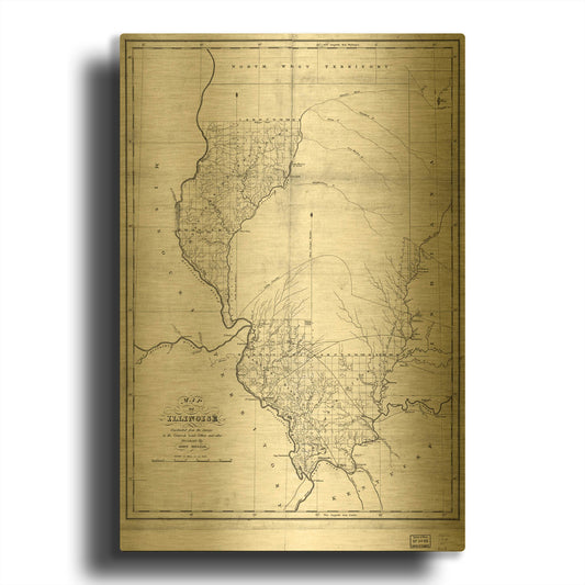 'Map of Illinois 1818' By Historical Portfolio Gold Metal Wall Art