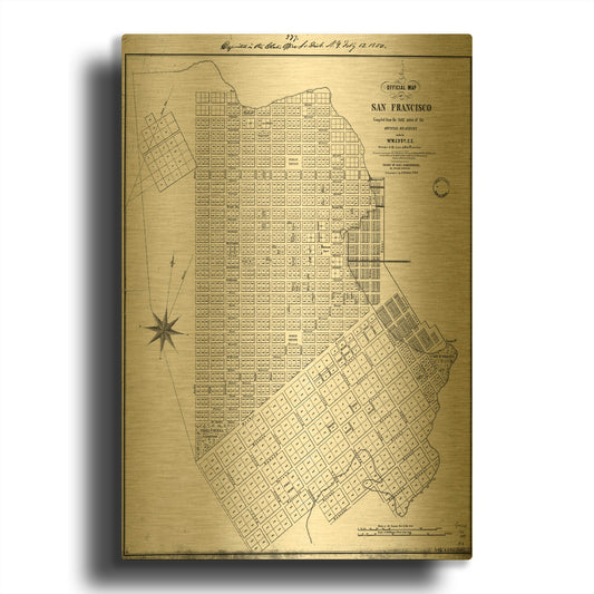 'Map of San Francisco 1849' By Historical Portfolio Gold Metal Wall Art