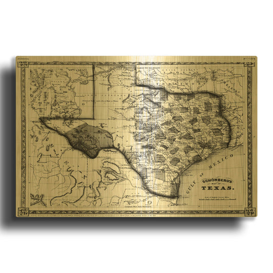 'Map of Texas 1866' By Historical Portfolio Gold Metal Wall Art