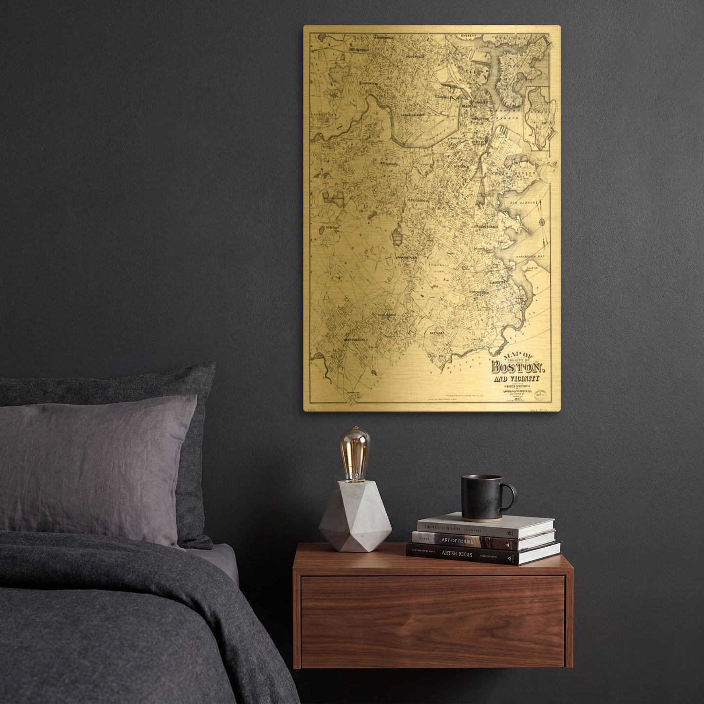'Map of Boston 1907' By Historical Portfolio Gold Metal Wall Art