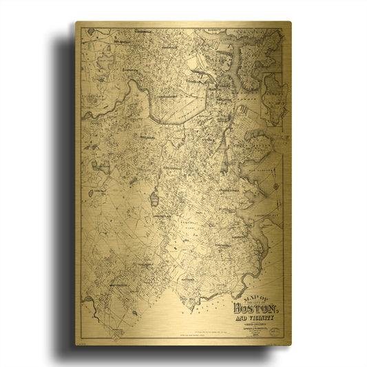 'Map of Boston 1907' By Historical Portfolio Gold Metal Wall Art