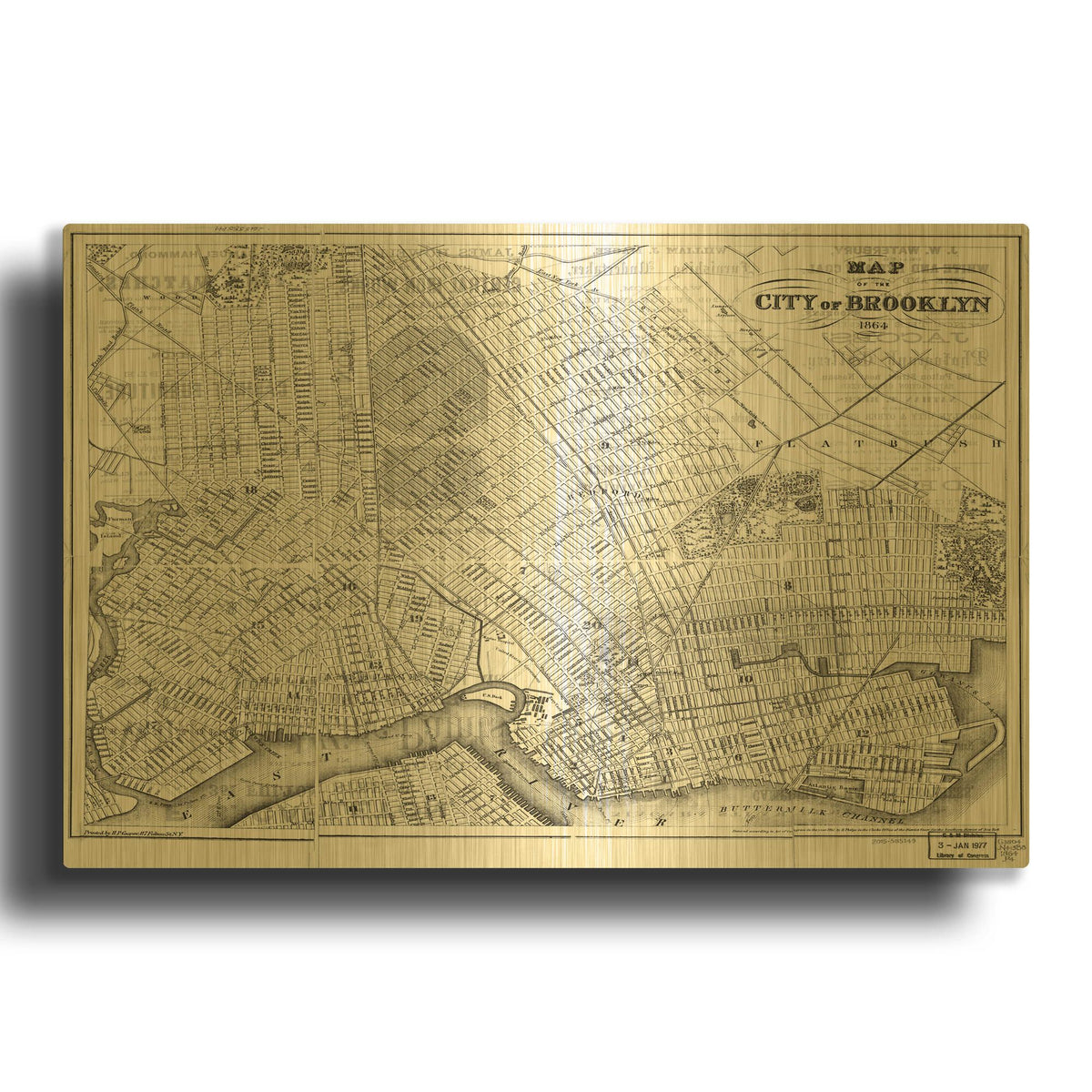'Map of Brooklyn 1864' By Historical Portfolio Gold Metal Wall Art