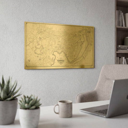 'Map of Cambridge 1894' By Historical Portfolio Gold Metal Wall Art