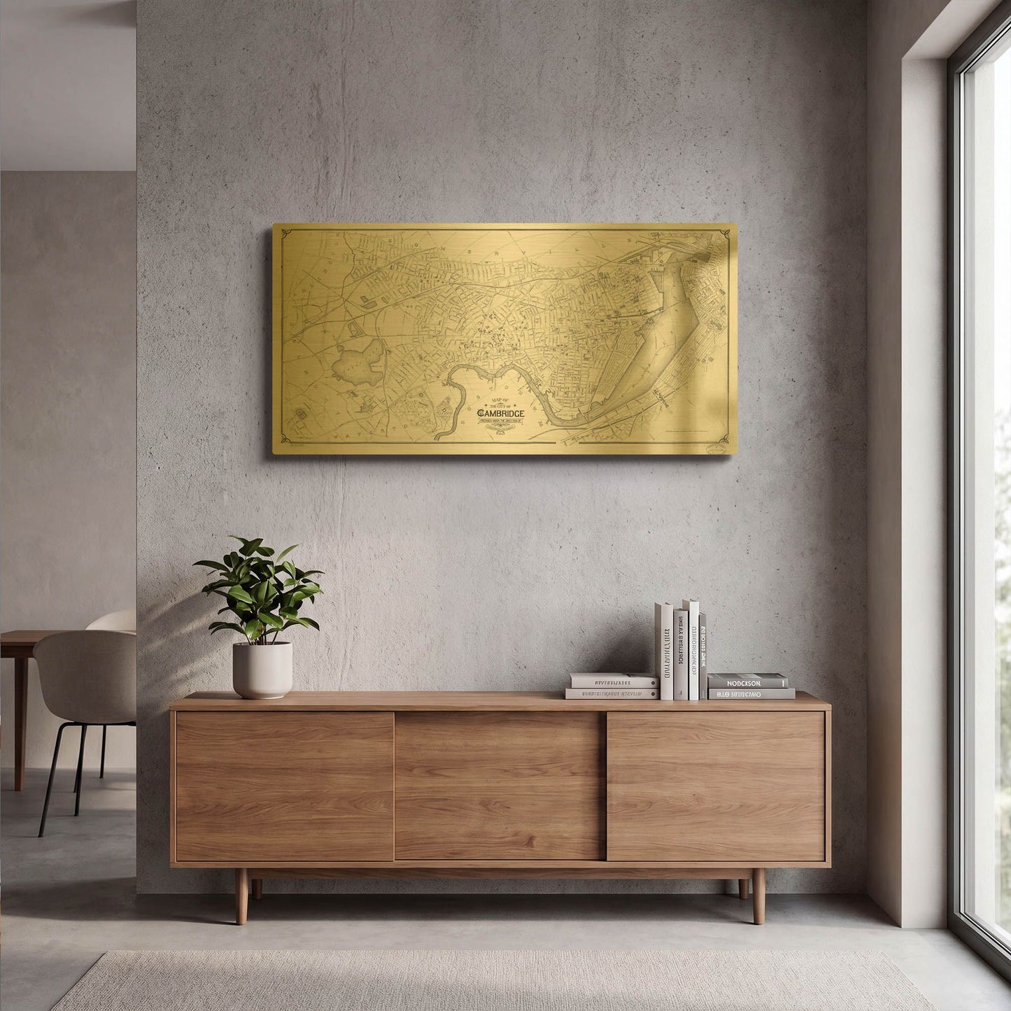 'Map of Cambridge 1894' By Historical Portfolio Gold Metal Wall Art