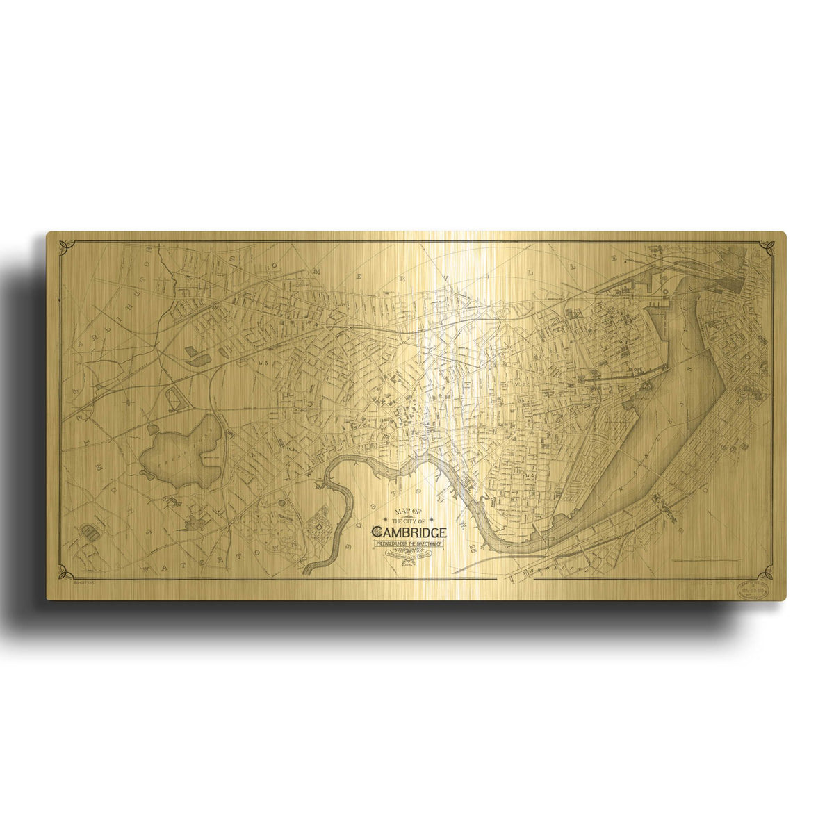 'Map of Cambridge 1894' By Historical Portfolio Gold Metal Wall Art