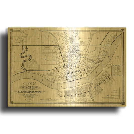 'Map of Cincinnati 1838' By Historical Portfolio Gold Metal Wall Art