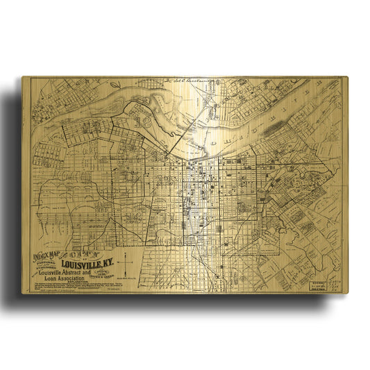 'Map of Louisville, KY 1879' By Historical Portfolio Gold Metal Wall Art
