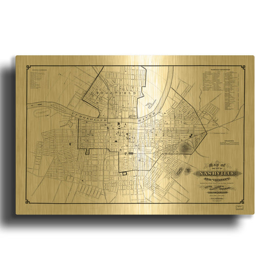 'Map of Nashville 1877' By Historical Portfolio Gold Metal Wall Art