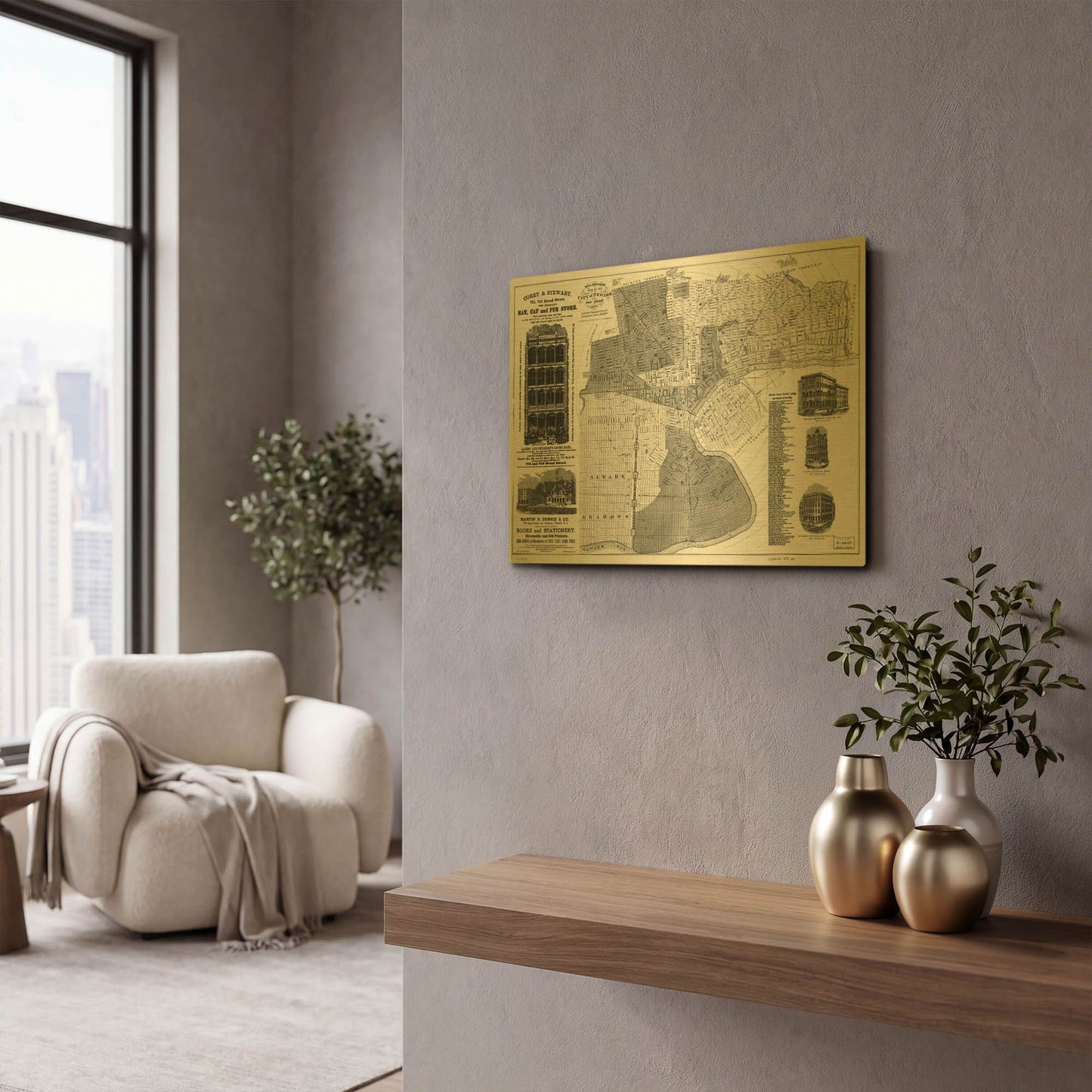 'Map of Newark, NJ 1879' By Historical Portfolio Gold Metal Wall Art