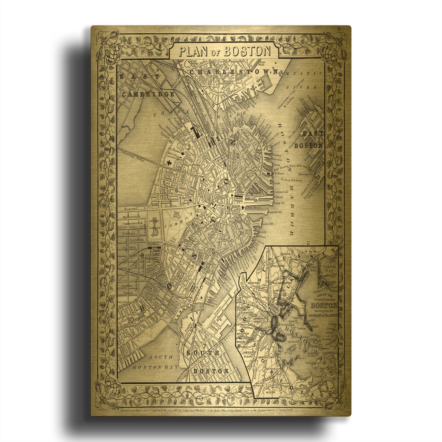 'Plan of Boston' By Mitchell Gold Metal Wall Art