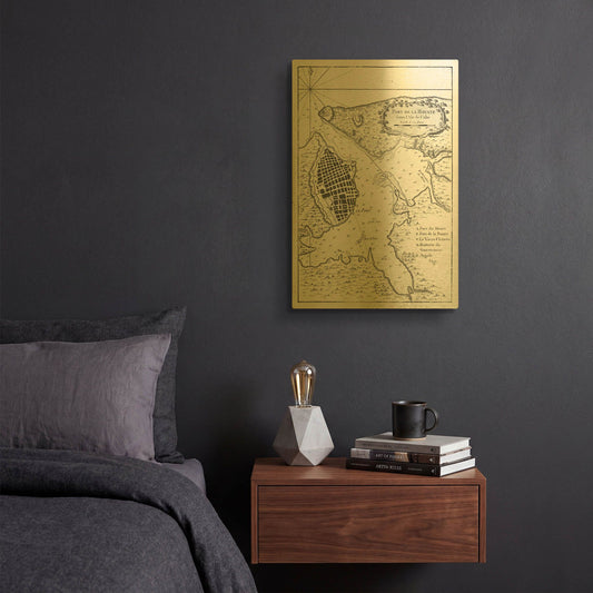 'Petite Map of the Port of Havana' By Historical Portfolio Gold Metal Wall Art