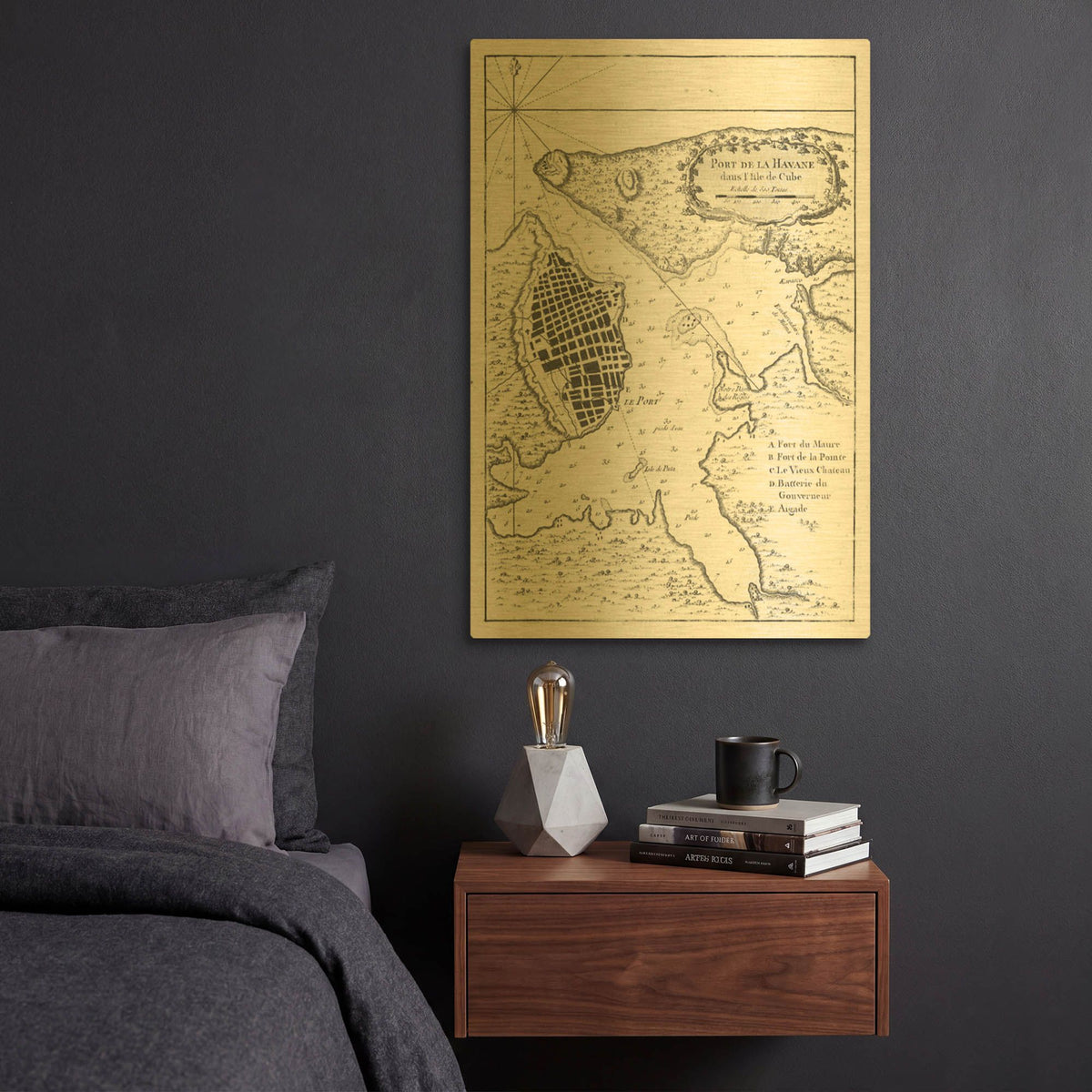 'Petite Map of the Port of Havana' By Historical Portfolio Gold Metal Wall Art
