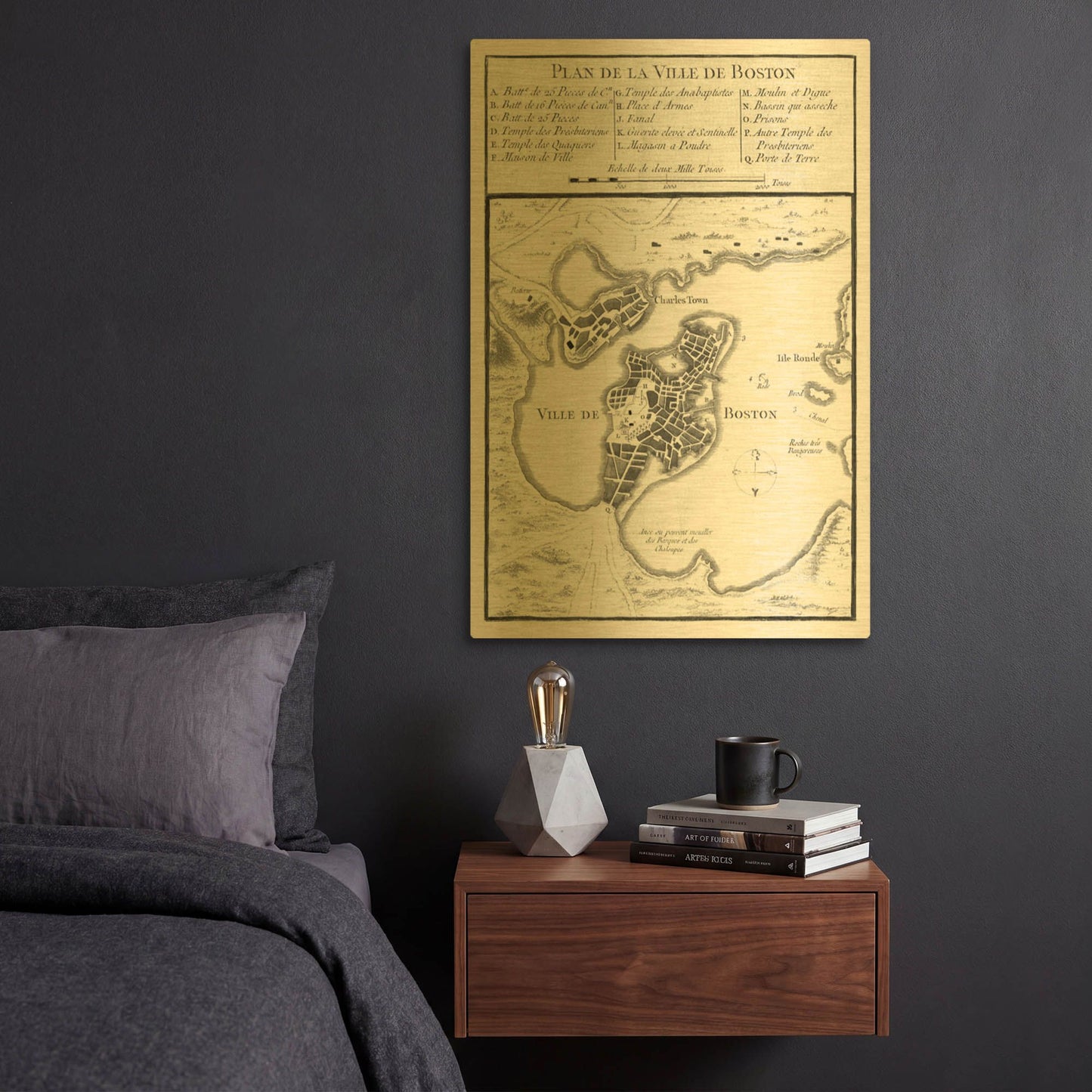 'Petite Map of Boston' By Historical Portfolio Gold Metal Wall Art