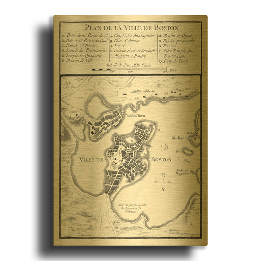 'Petite Map of Boston' By Historical Portfolio Gold Metal Wall Art