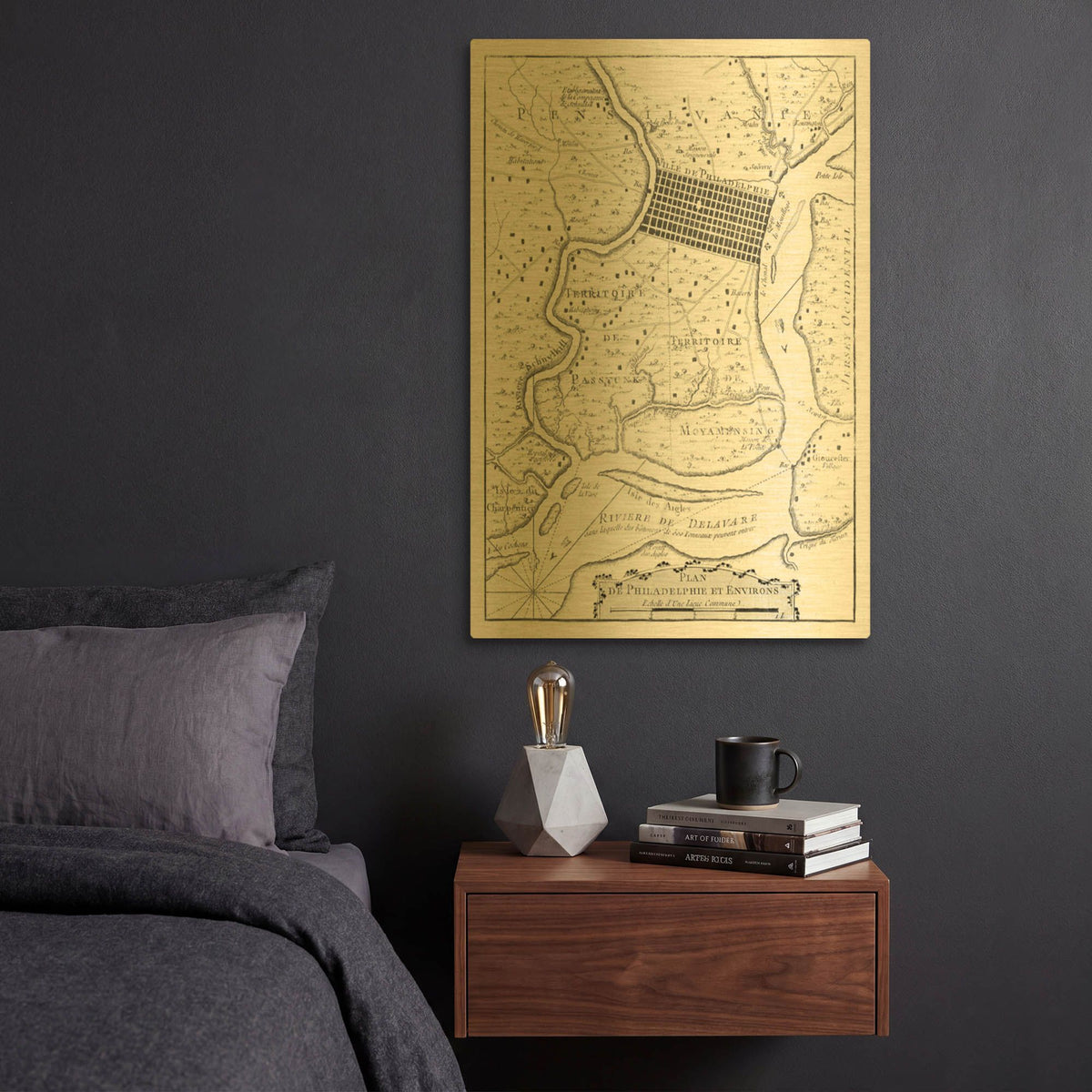 'Petite Map of Philadelphia' By Historical Portfolio Gold Metal Wall Art