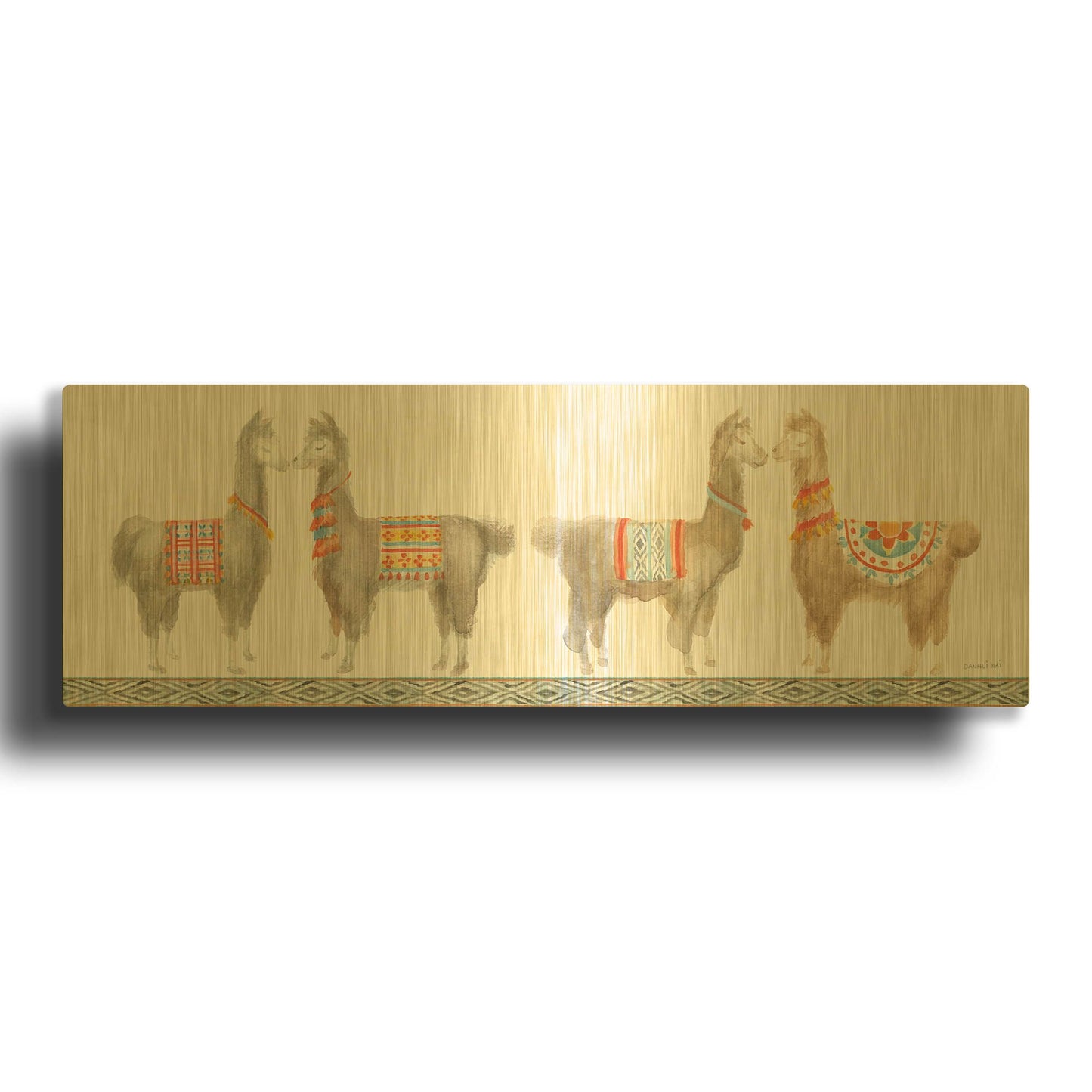 'Festive Llama V' By Danhui Nai Gold Metal Wall Art