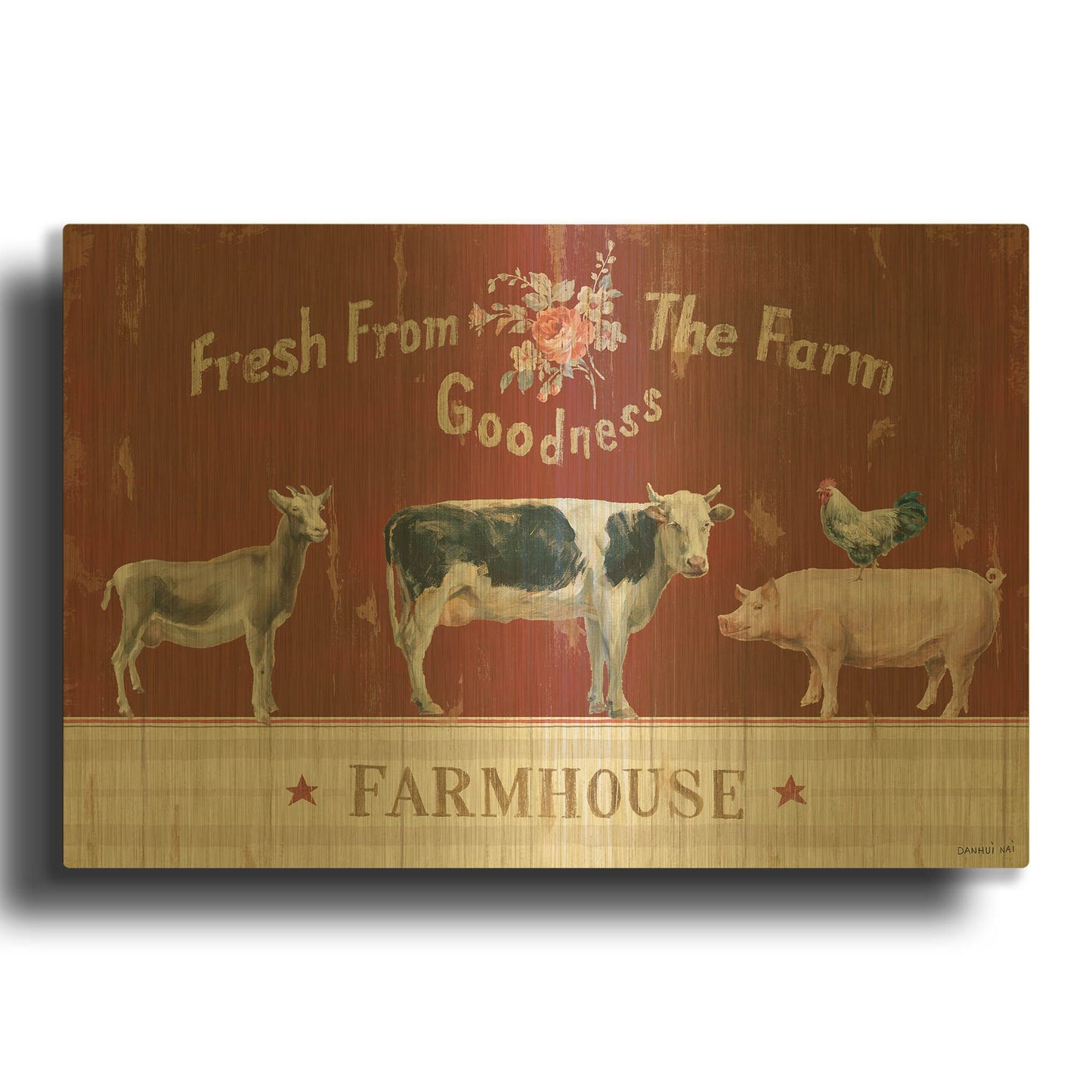 'Farm Patchwork II' By Danhui Nai Gold Metal Wall Art