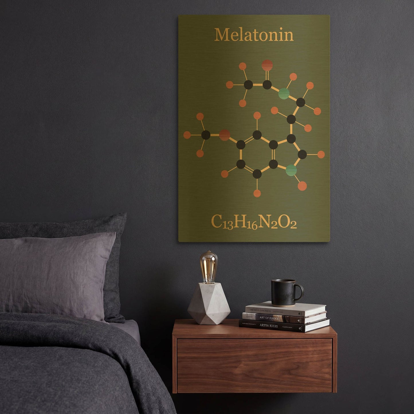 'Melatonin Molecule III' By Maxim Gold Metal Wall Art