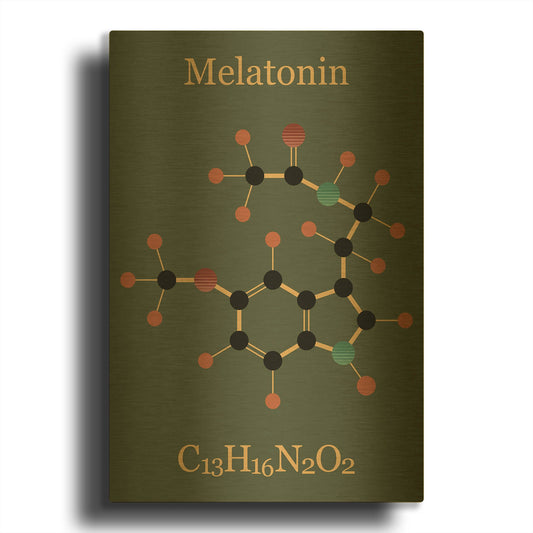 'Melatonin Molecule III' By Maxim Gold Metal Wall Art