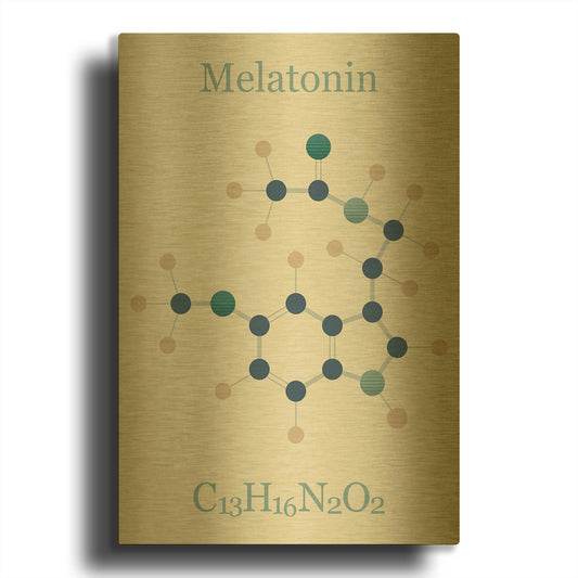 'Melatonin Molecule I' By Maxim Gold Metal Wall Art