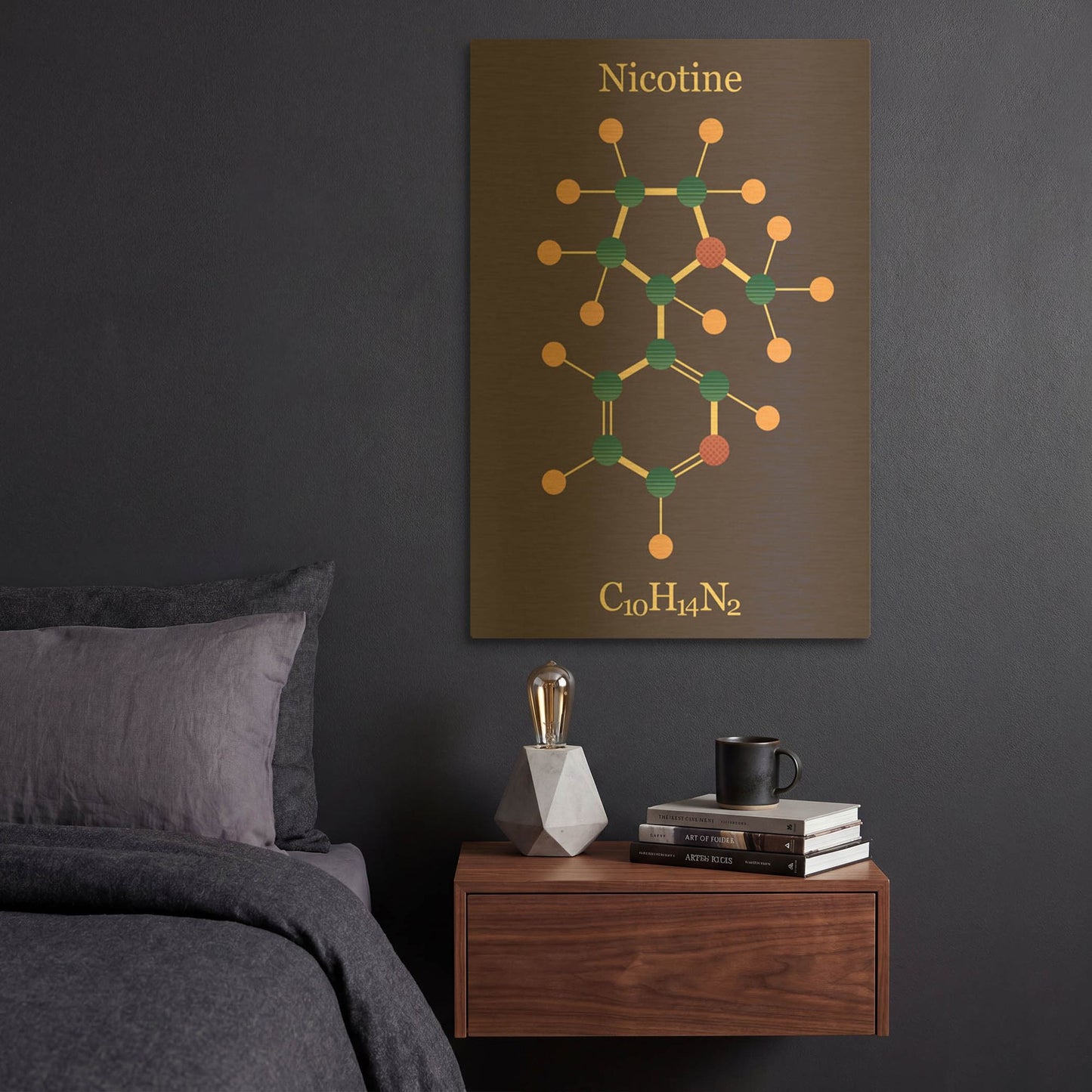 'Nicotine Molecule' By Maxim Gold Metal Wall Art