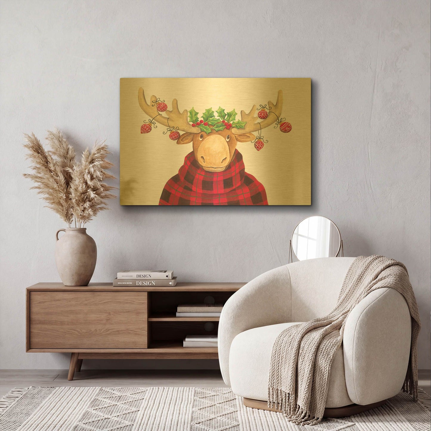 'Christmas Moose' By Diane Kater Gold Metal Wall Art
