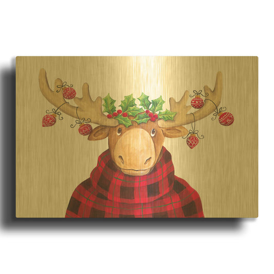 'Christmas Moose' By Diane Kater Gold Metal Wall Art