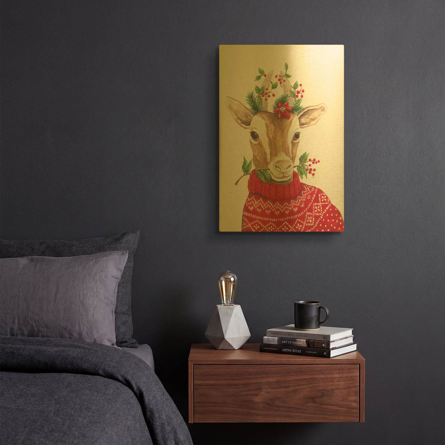 'Christmas Goat' By Diane Kater Gold Metal Wall Art