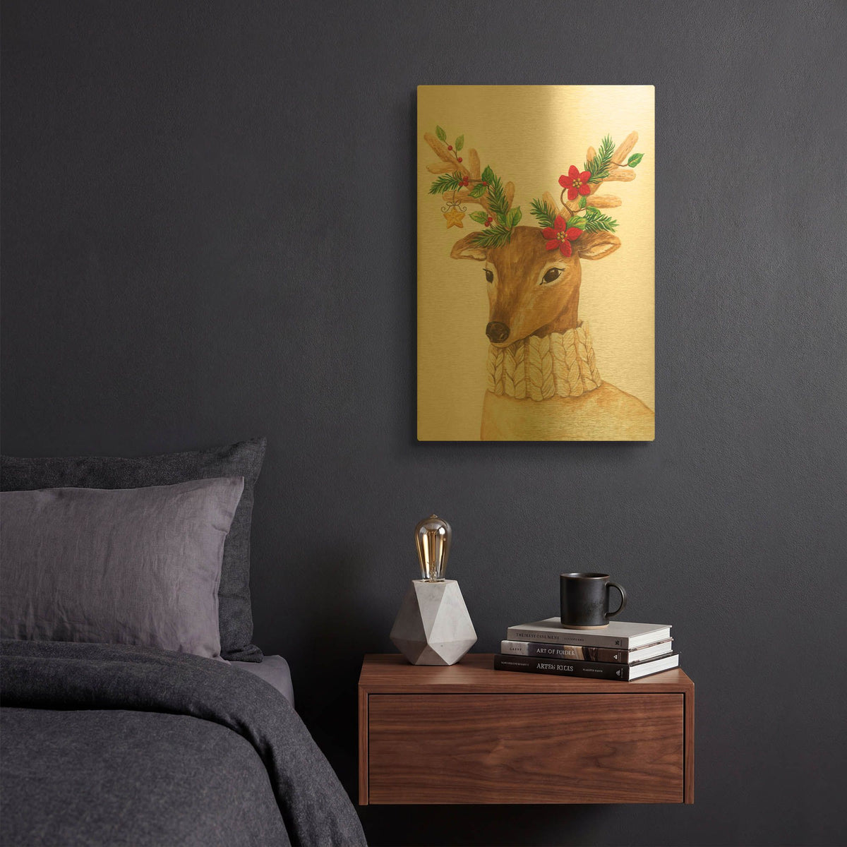 'Christmas Deer' By Diane Kater Gold Metal Wall Art