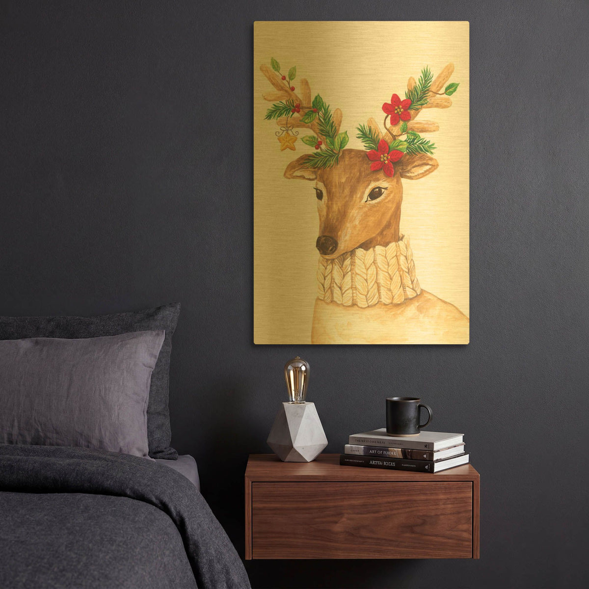 'Christmas Deer' By Diane Kater Gold Metal Wall Art