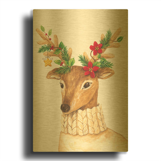 'Christmas Deer' By Diane Kater Gold Metal Wall Art