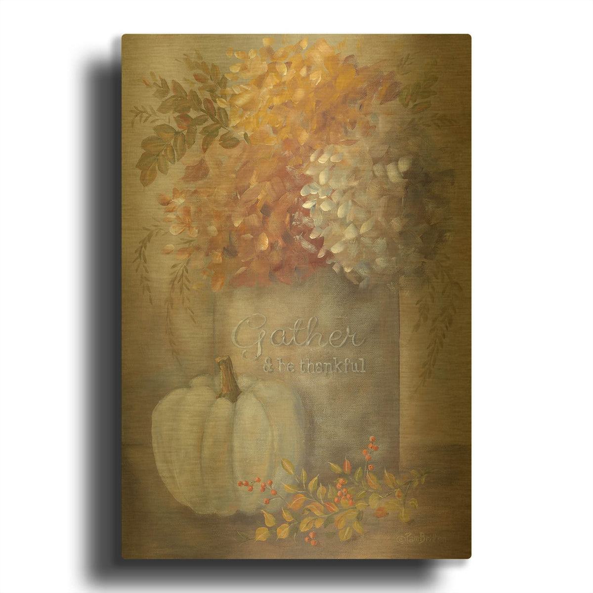 'Gather & Be Thankful' By Pam Britton Gold Metal Wall Art