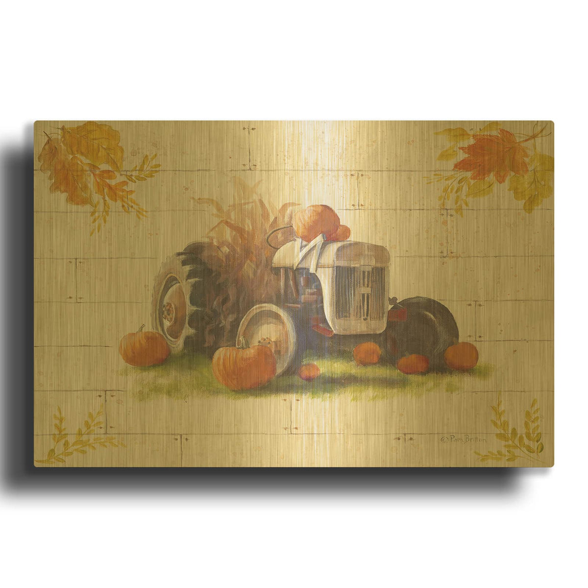 'Harvest Tractor' By Pam Britton Gold Metal Wall Art