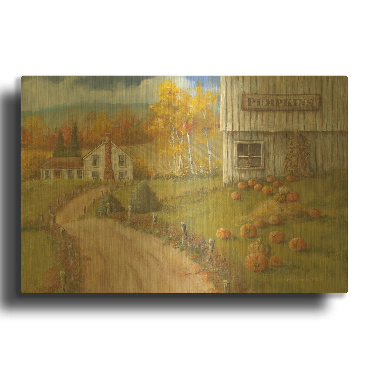 'Harvest Pumpkin Farm' By Pam Britton Gold Metal Wall Art