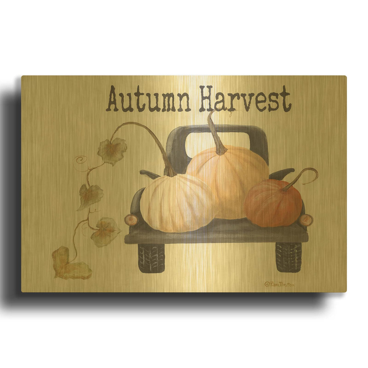 'Autumn Harvest Truck' By Pam Britton Gold Metal Wall Art
